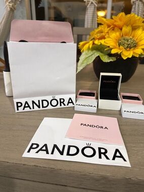 Pandora set of 3 gift boxes, gift bag and pamphlet.